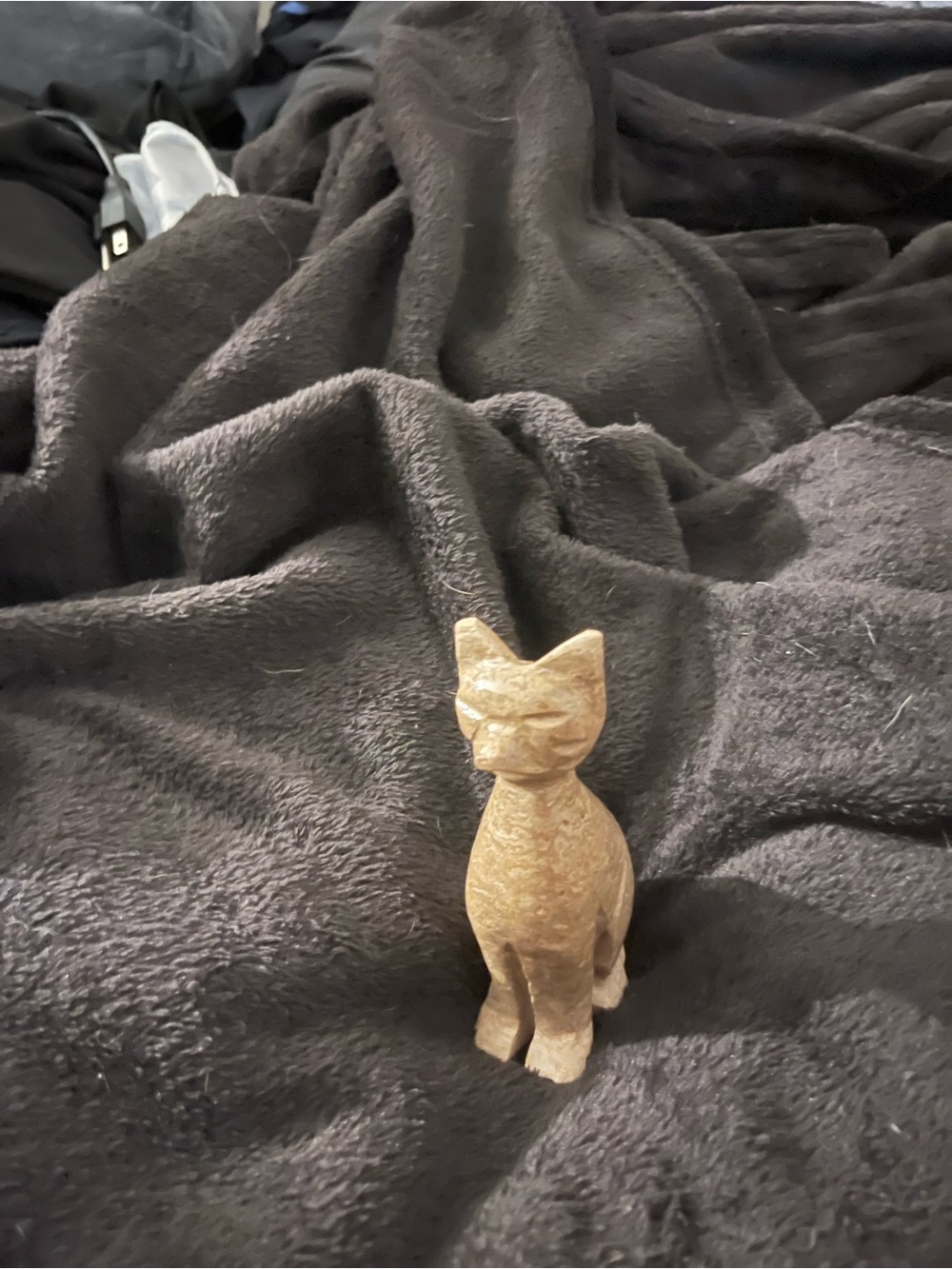 Vintage Hand Carved Natural Stone Cat Figurine